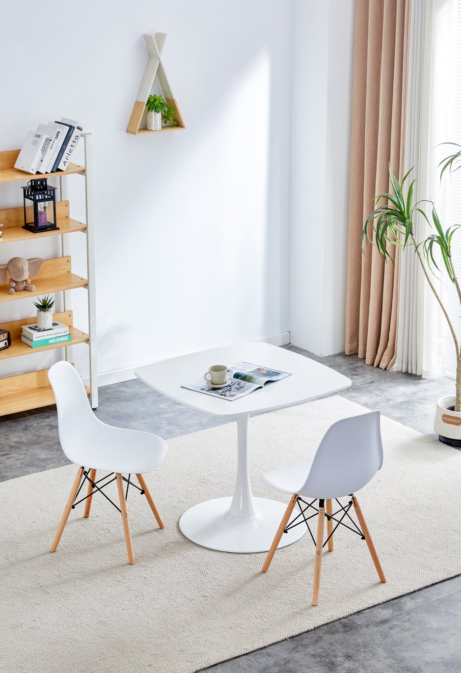 English Elm White Square Tulip Table 24" — Modern Matte White MDF Top, Metal Pedestal Base, Compact Bistro Dining Table for Apartment, Office & Cafe W3766P370563