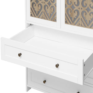 English Elm Hollow 2-Door 3-Drawer Wardrobe with Ventilated Hollow Pattern, Anti-Tip Safety, Floor Mats Included W688P276738