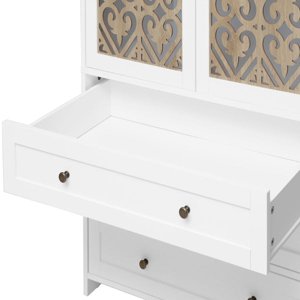 English Elm Hollow 2-Door 3-Drawer Wardrobe with Ventilated Hollow Pattern, Anti-Tip Safety, Floor Mats Included W688P276738
