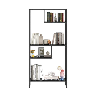 English Elm Modern Cube Storage Shelf with 4 Compartments, Metal Legs Freestanding Organizer for Living Room Home Office Decor and Display — 33W x 13D x 70H T2398P286673