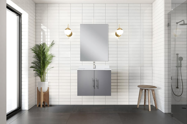 English Elm Dark Grey Single Bath Vanity With Cultured Marble Top, Mirror & Soft-Close Cabinet For Modern Spaces B2731S00742