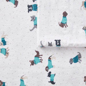 JLA Home Intelligent Design - 100% Cotton Flannel Sheet Set – Ultra-Soft 135gsm Pigment Print for Warmth, Breathable Comfort & Lasting Color Teal Dogs ID20-1753