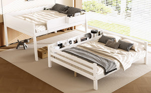 English Elm Queen Over Bunk Bed Pine Frame with Built in Shelving Detachable Vintage Style White W5316S00014