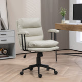 English Elm Homcom Pu Leather Office Chair, Office Desk Chair, Task Computer Chair With Swivel Wheels, Adjustable Height, Double-Tier Padded, Light Gray