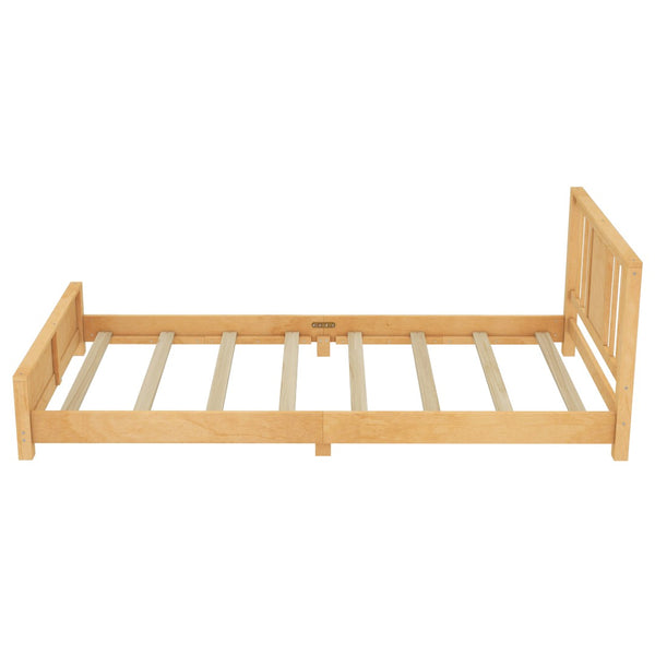 English Elm Twin Low Profile Floor Bed with Guardrails Pine Wood Frame Minimalist Bedroom Natural W1580P438799