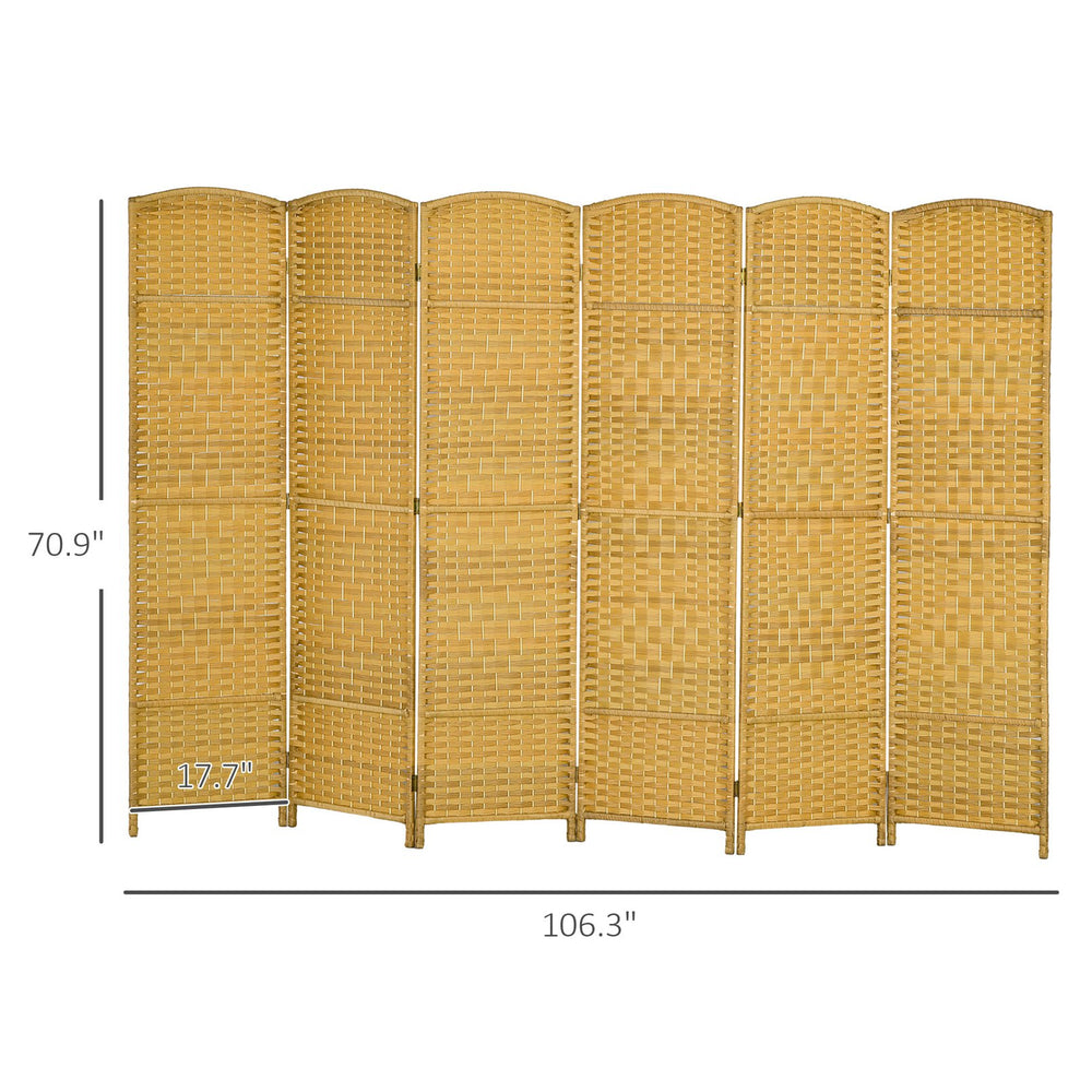 English Elm HOMCOM Hand-Woven 6-Panel Room Divider 6' Tall Folding Privacy Screen Paulownia Frame Natural Wood W2225P217942
