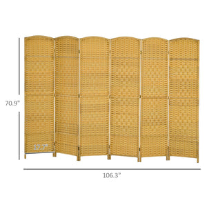 English Elm HOMCOM Hand-Woven 6-Panel Room Divider 6' Tall Folding Privacy Screen Paulownia Frame Natural Wood W2225P217942