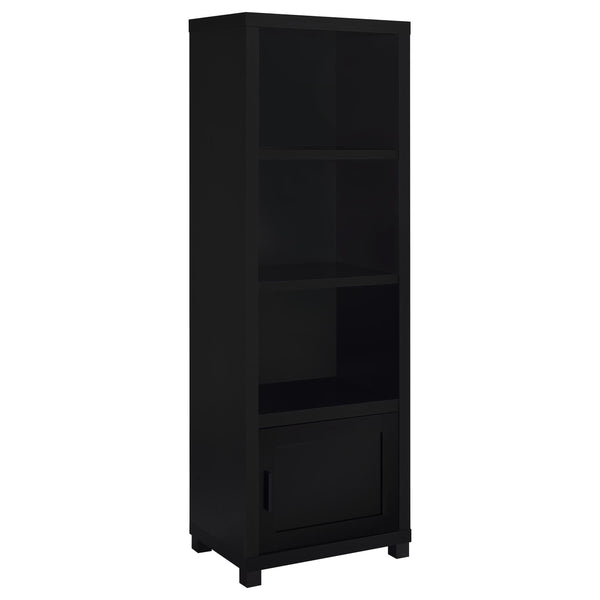 English Elm Sandlin Black 3-Shelf Media Tower with Cabinet — Tall 70.75" Engineered Wood Storage for Living Room Decor and Books B062P299923