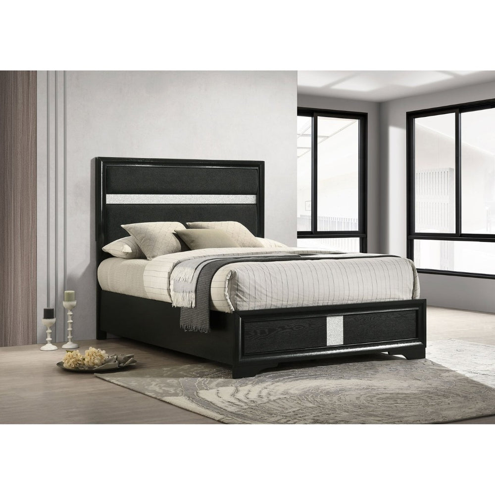 English Elm Annie Glam Full Panel Bed with Padded Black Upholstery and Glitter Accent Trim B062S01600