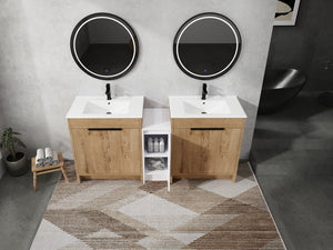 English Elm 72 Inch Freestanding Bathroom Vanity With Ceramic Sink, Soft-Close Doors, And Ample Storage Space W999S00323