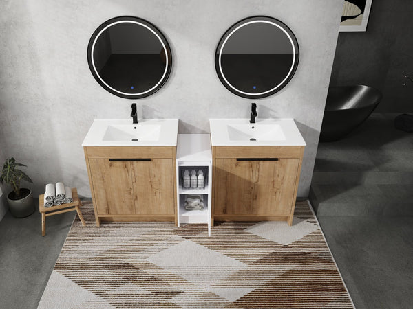 English Elm 72 Inch Freestanding Bathroom Vanity With Ceramic Sink, Soft-Close Doors, And Ample Storage Space W999S00323