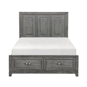 English Elm Gray Queen Platform Bed with Storage Drawers - Garretson Rustic Okume Veneer, Low-Profile Modern Frame B011S01555