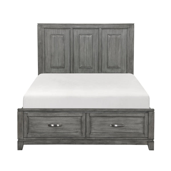 English Elm Gray Queen Platform Bed with Storage Drawers - Garretson Rustic Okume Veneer, Low-Profile Modern Frame B011S01555