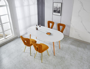 English Elm Extensible dining table with MDF top and sturdy metal legs — expandable design, easy assembly, versatile use Matte White W234P193019