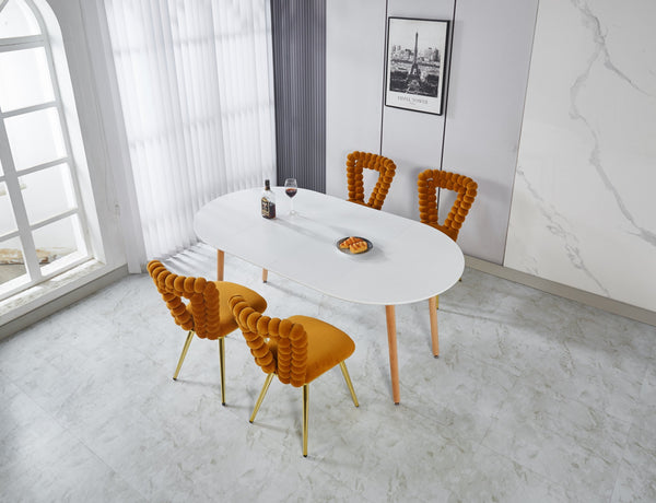 English Elm Extensible dining table with MDF top and sturdy metal legs — expandable design, easy assembly, versatile use Matte White W234P193019