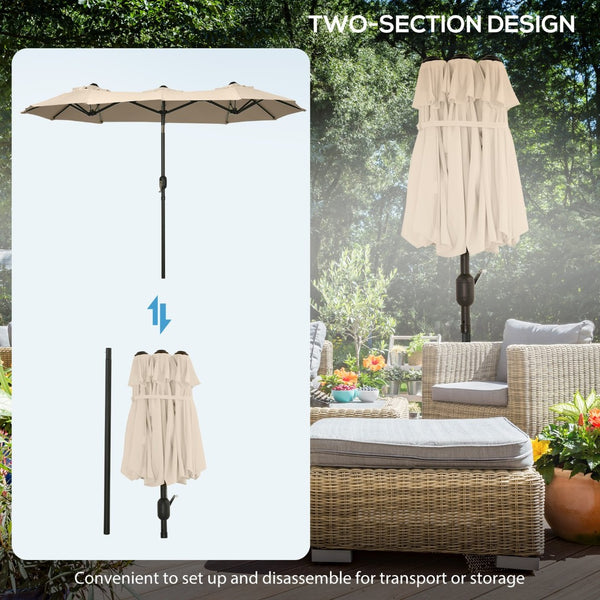 English Elm Outsunny 9.5' Double-Sided Patio Umbrella With Tilt Function, Crank, And Air Vents For Outdoor Comfort W2225P200476-GIGA