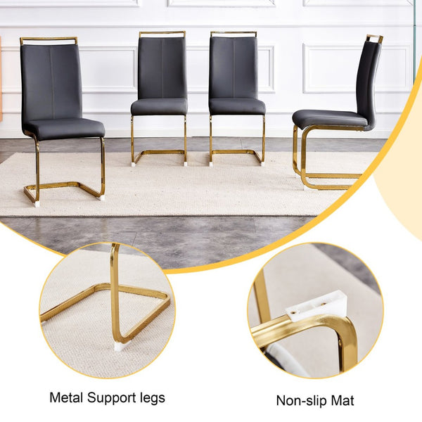 English Elm Table Elegant Transparent Glass Dining Set - 71"X35.4" With 8 Stylish Black Pu Chairs & Gold Legs W1151S02362-GIGA