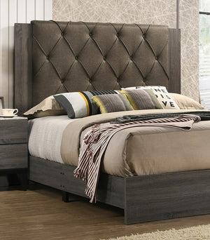 English Elm Contemporary California King Bed With Tufted Headboard & Rubberwood Frame In Soft Gray Finish B011P236788