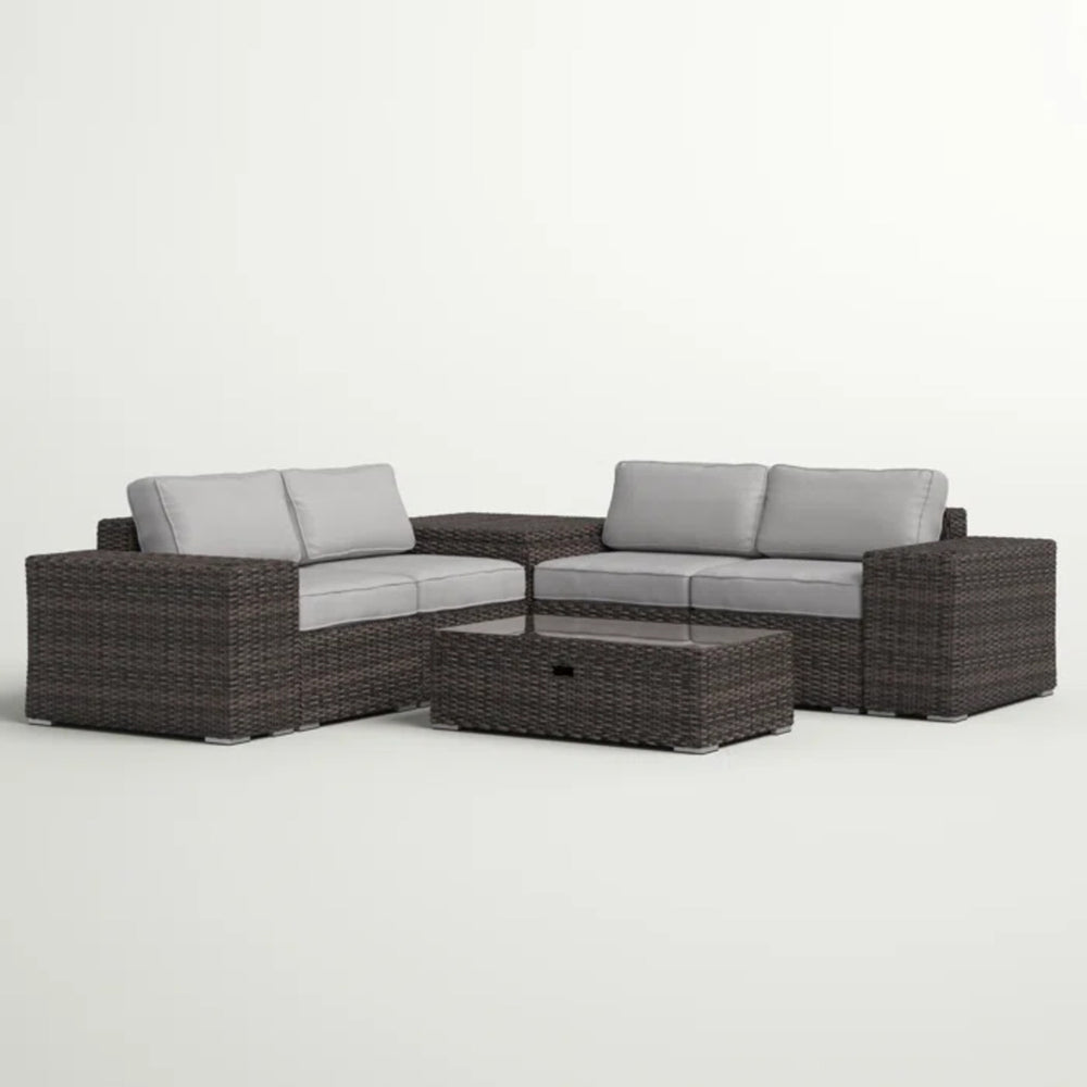 English Elm Fully Assembled All-Weather Rattan Sectional Sofa Set – 8-Piece Outdoor Comfort With Cushions B120S00203