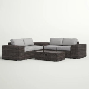 English Elm Fully Assembled All-Weather Rattan Sectional Sofa Set – 8-Piece Outdoor Comfort With Cushions B120S00203