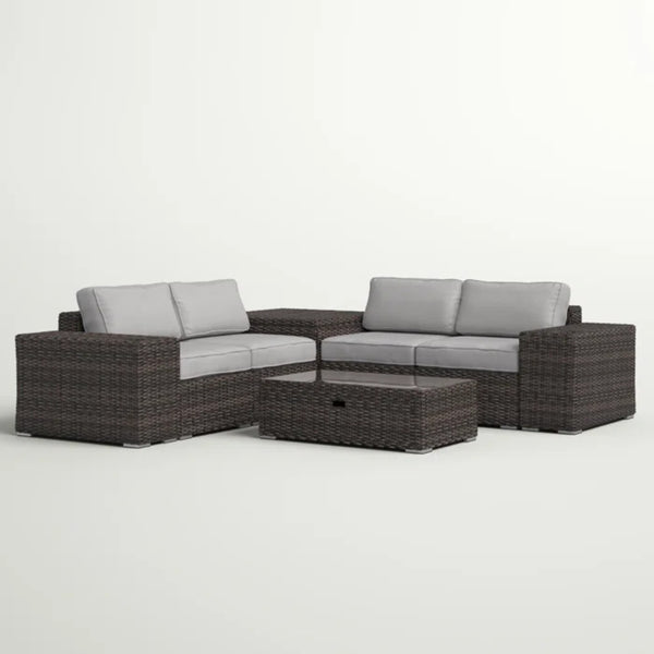 English Elm Fully Assembled All-Weather Rattan Sectional Sofa Set – 8-Piece Outdoor Comfort With Cushions B120S00203