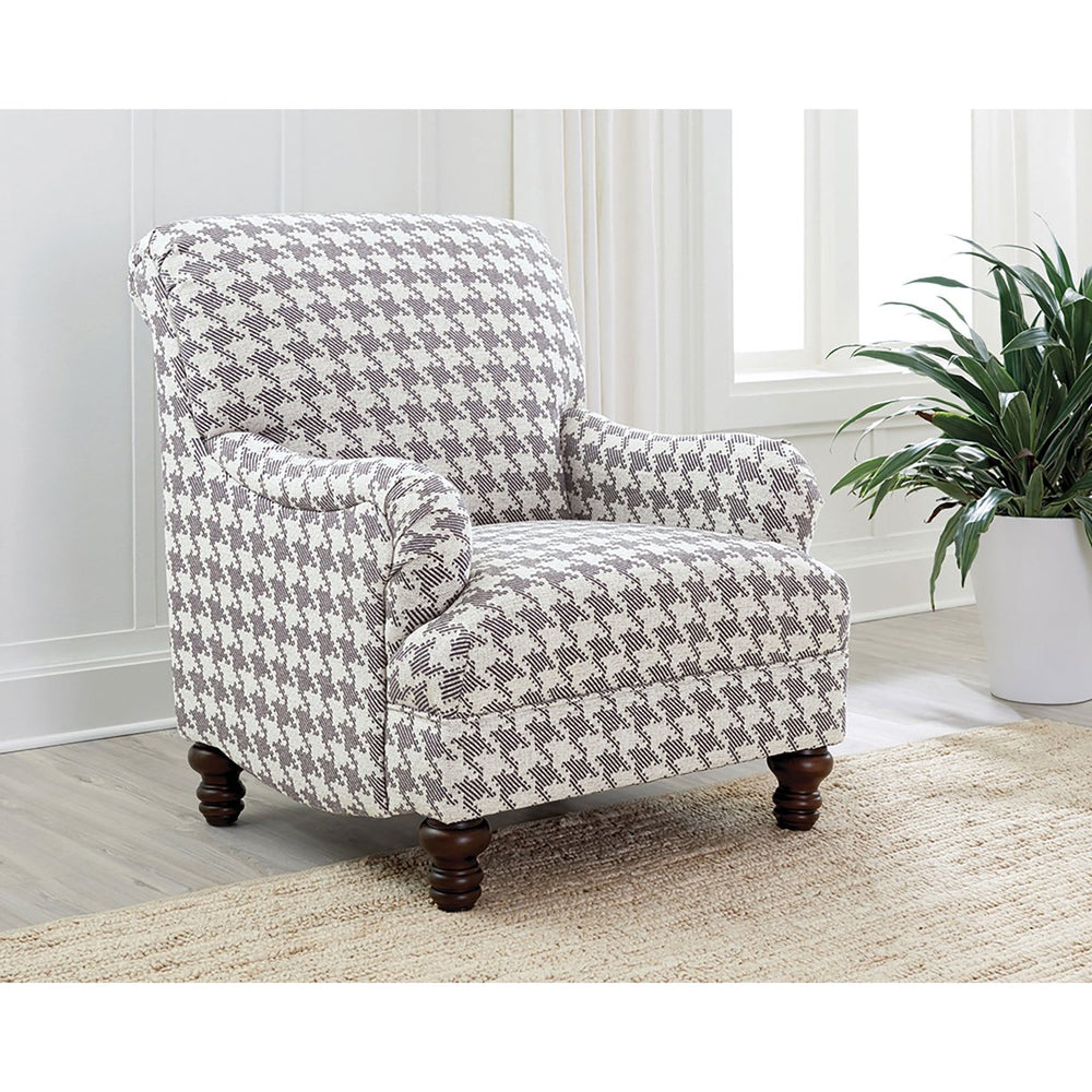 English Elm Danforth Overscaled Houndstooth Upholstered High Back Accent Chair with Pleated Arms & Turned Legs Grey B062P340748