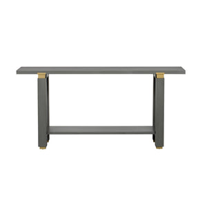 English Elm U_Style 62.9" Modern Minimalist Console Table - Solid Wood Entryway Table With Metal Accents & Shelf N711P289140E-GIGA