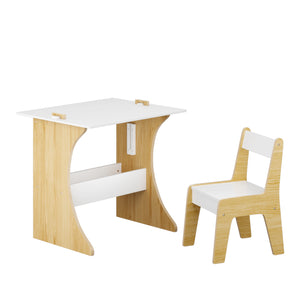 English Elm Kids Multifunctional Table Set with Chair, Convertible MDF Top for Study Drawing Play, White Natural Finish W808P293817