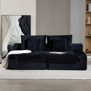 English Elm Double Cloud Plush Chaise Lounge Sofa Bed with Deep Seat, No Assembly, Ultra-Soft Corduroy Comfort Black W794S00004