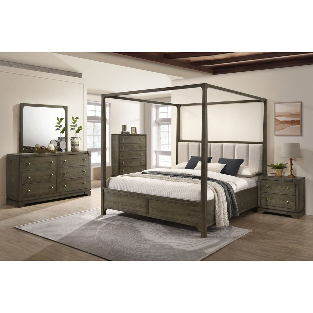 English Elm Harbington Queen Bedroom Set Boucle Headboard Brass Hardware Dark Cocoa Finish B062S01546