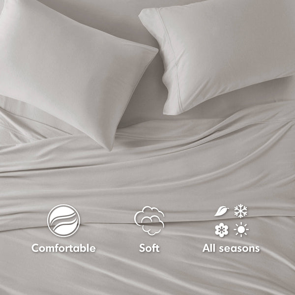 English Elm 3 Pcs Twin All-Season Sheet Set In Grey - Soft Jersey Knit, Deep-Pocket, Easy Care For Year-Round Comfort B035P319684