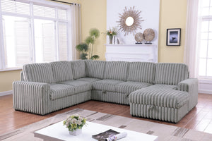 English Elm 102 Inch Linen Modular Sectional Sofa with Hidden Storage and Cloud Cushion Comfort Light Gray W1099S00179