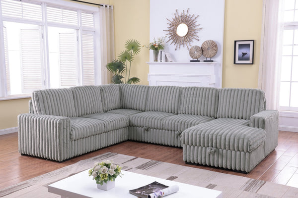 English Elm 102 Inch Linen Modular Sectional Sofa with Hidden Storage and Cloud Cushion Comfort Light Gray W1099S00179