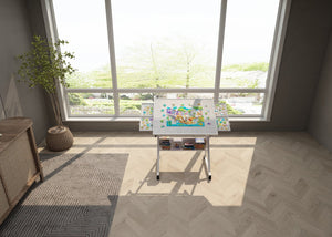 English Elm 1500 Adjustable Puzzle Table with 4 Felt Trays, Tilt & Height Adjustable, Wood Cover, White Gray Wheels W347P239833