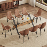 Glass Dining Set: Table, 8 Cushioned Chairs, Black Metal/MDF Base