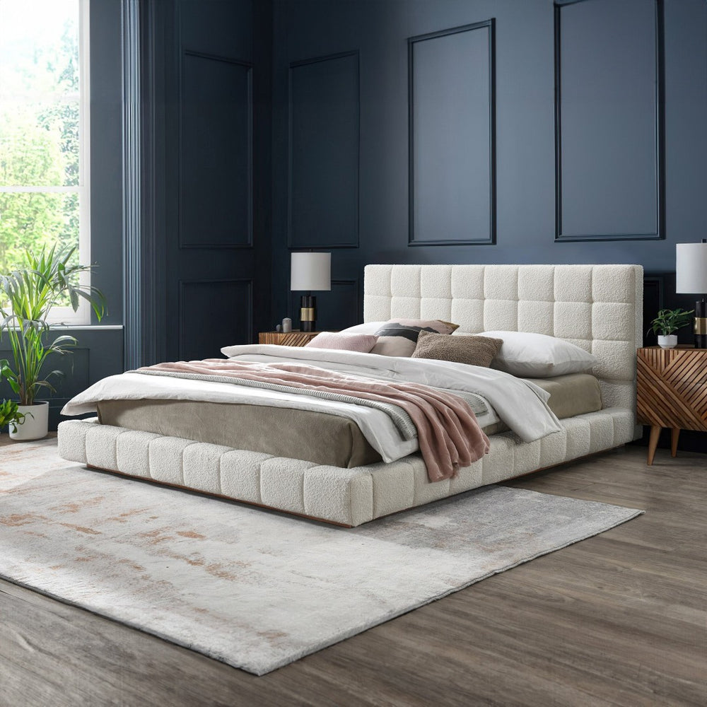 English Elm Hudson Ivory Boucle Upholstered King Bed Sculptural Cloud Headboard Platform Frame B183S00141
