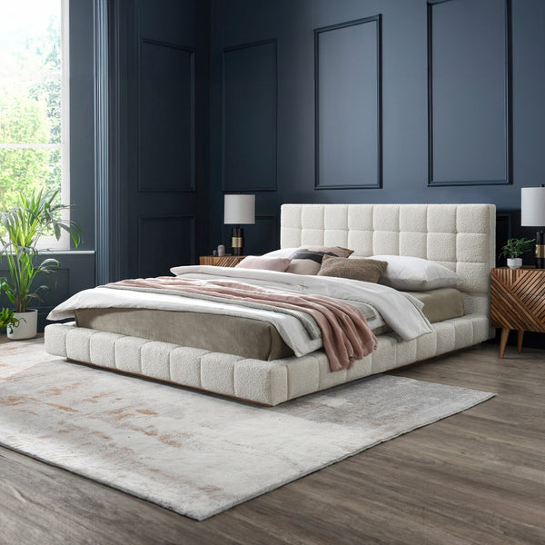 English Elm Hudson Ivory Boucle Upholstered King Bed Sculptural Cloud Headboard Platform Frame B183S00141