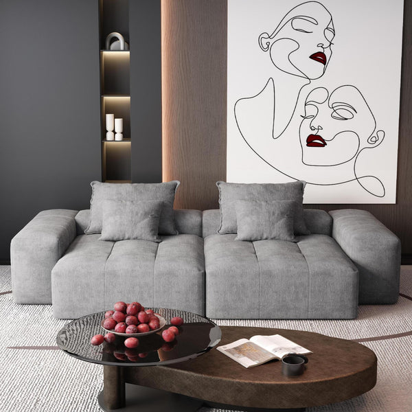 English Elm Modern Oversized Modular Sectional Sofa - Sparkling Chenille, 2 Chaise Lounges, 4 Pillows, Grey W1885S00064