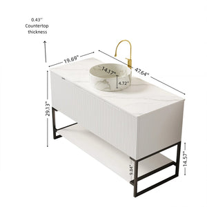 English Elm 48" Freestanding Bathroom Vanity Cabinet Sintered Stone Top Woodgrain Finish Open Shelf W2615S00662