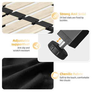 English Elm King Size Bed Frame With Tufted Chenille Headboard, Ultra-Soft Pillow Design, Sturdy Support System W1885S00205