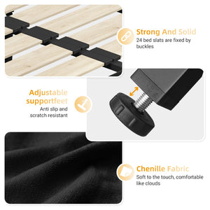 English Elm Queen Size Bed Frame With Tufted Cloud Pillow Headboard – Ultra-Soft Chenille, Noise-Free Support W1885S00207-GIGA