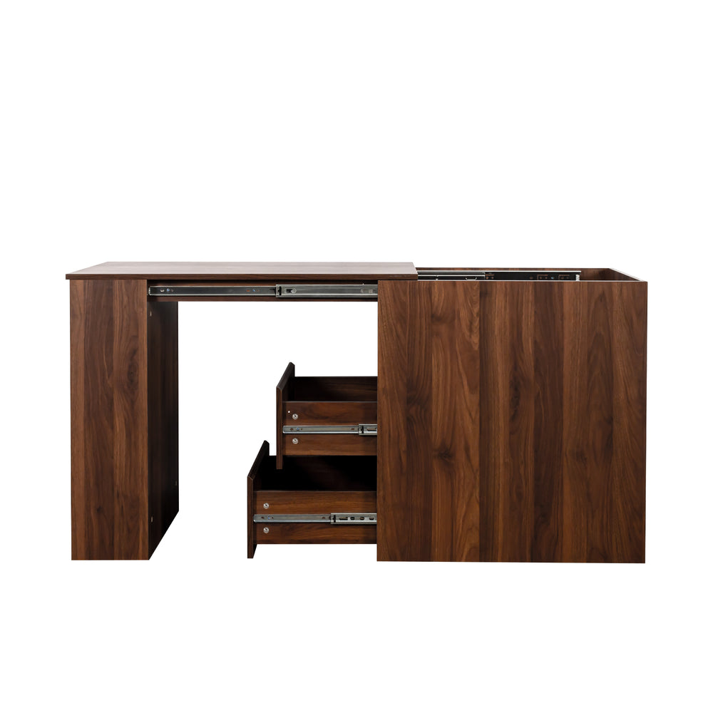 English Elm Computer Corner Desk with Drawers Foldable Extendable Workstation, Large Storage, Vanity Ready W331P297437