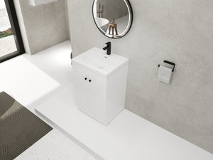 English Elm 24" Freestanding Bathroom Vanity with Resin Integrated Sink, Soft-Close Doors, Adjustable Shelf, Durable Plywood Finish White W999S00269
