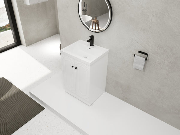 English Elm 24" Freestanding Bathroom Vanity with Resin Integrated Sink, Soft-Close Doors, Adjustable Shelf, Durable Plywood Finish White W999S00269