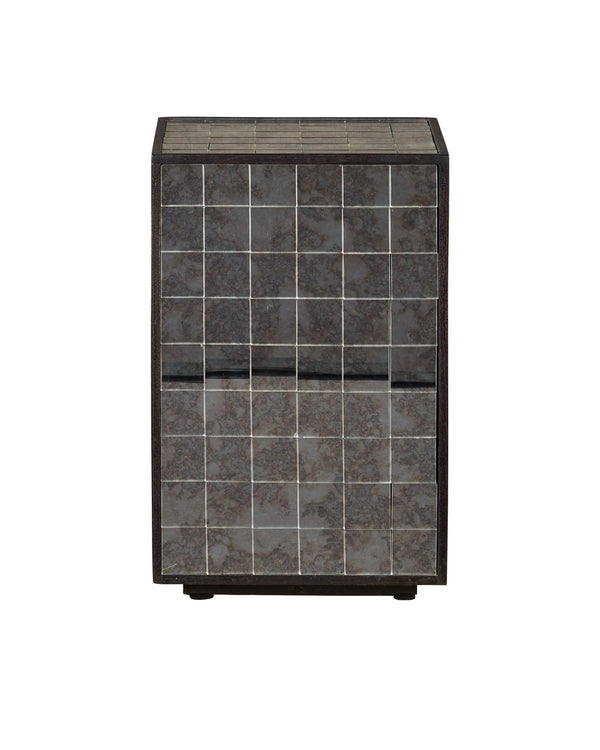Currey & Company Mosaico Accent Table - Handcrafted Antique Mirror Tiles In Black Mango Wood Frame, Stylish Design Silver Mango Wood ,Glass 3000-0328-currey-company