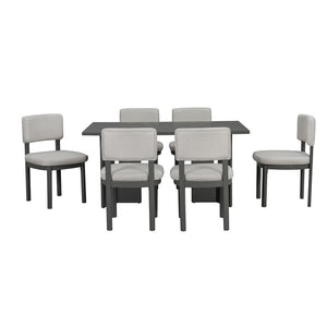 English Elm Trexm Farmhouse Six Seat Dining Set Oak Veneer Distressed Table Upholstered Chairs Gray ST000153AAE