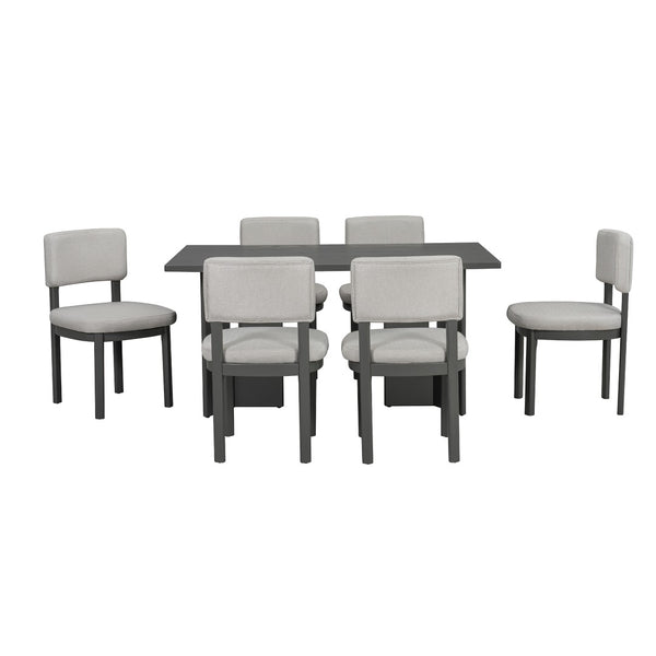 English Elm Trexm Farmhouse Six Seat Dining Set Oak Veneer Distressed Table Upholstered Chairs Gray ST000153AAE