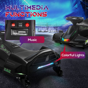 English Elm Aosom Kids Battery Powered Drift Kart with Led Lights Music and Slow Start Feature Black W2225P217183
