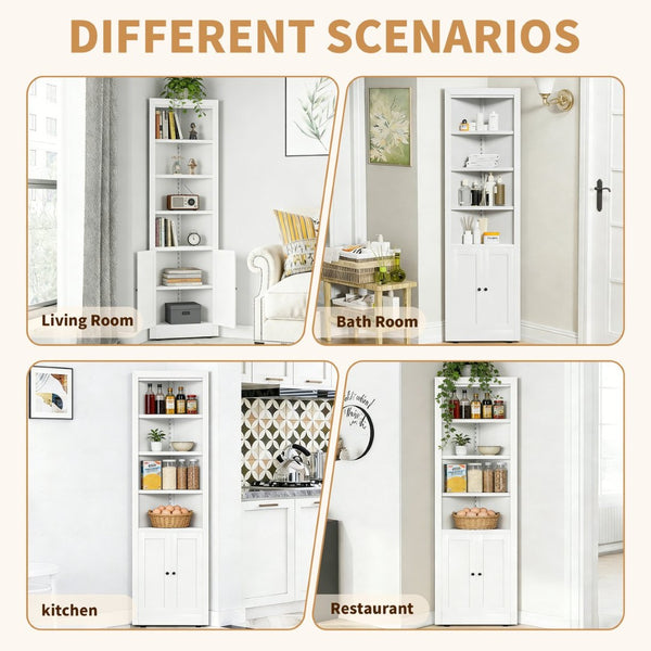 English Elm 71" Tall Corner Cabinet Steel Frame 5 Tier Adjustable Shelving Pantry Bathroom Storage T2398P442670