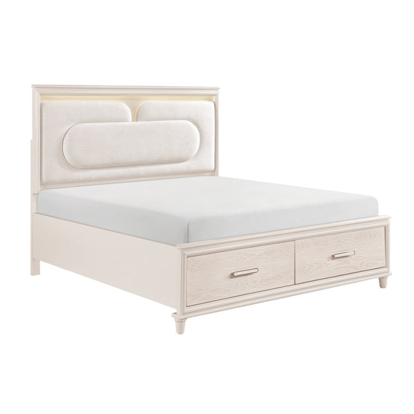 English Elm Modern Queen Platform Bed Chenille Headboard Led Lighting Footboard Storage Drawers B011S02158